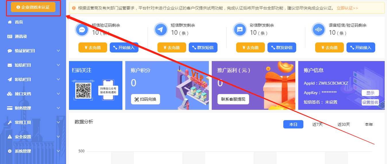 10658云通信平台实名认证示例一